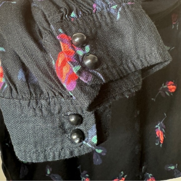 Anthropologie Maeve Gardenia Black Pink Purple Floral Linen Blend Blouse Top XS - Picture 13 of 16